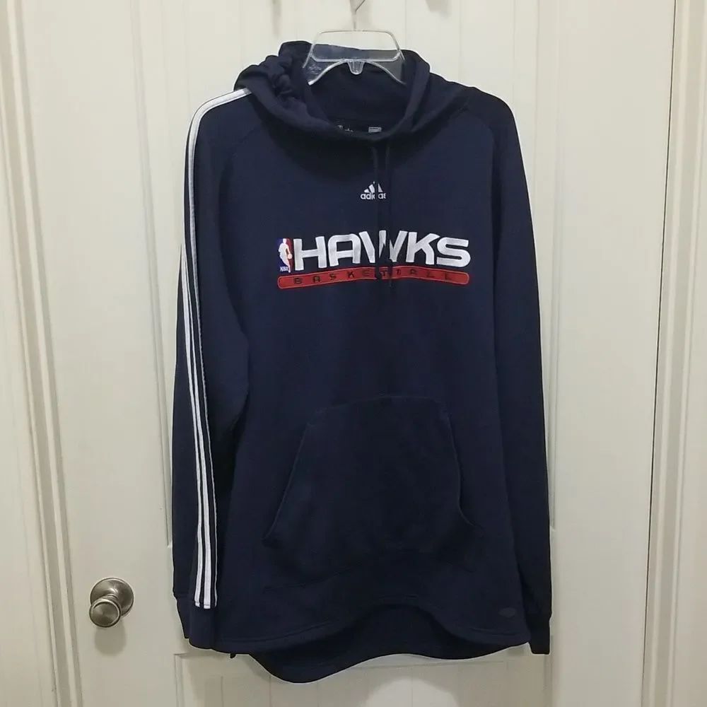 Vintage Adidas NBA Fusion Navy Hoodie with Hawks Logo Size Large